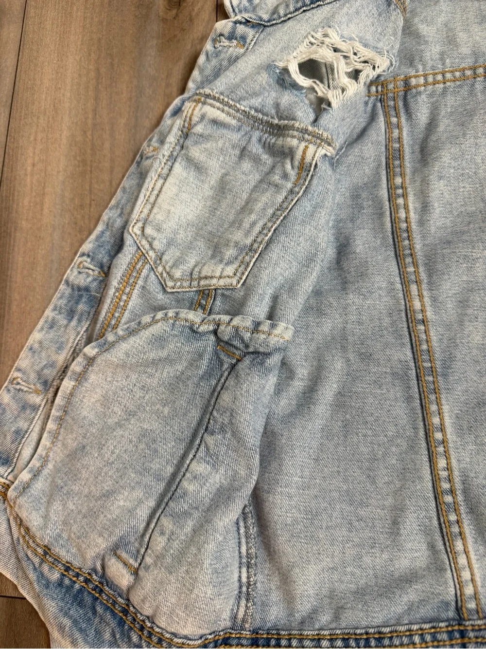 Free People Light Wash Distressed Jean Jacket - Picture 3 of 16